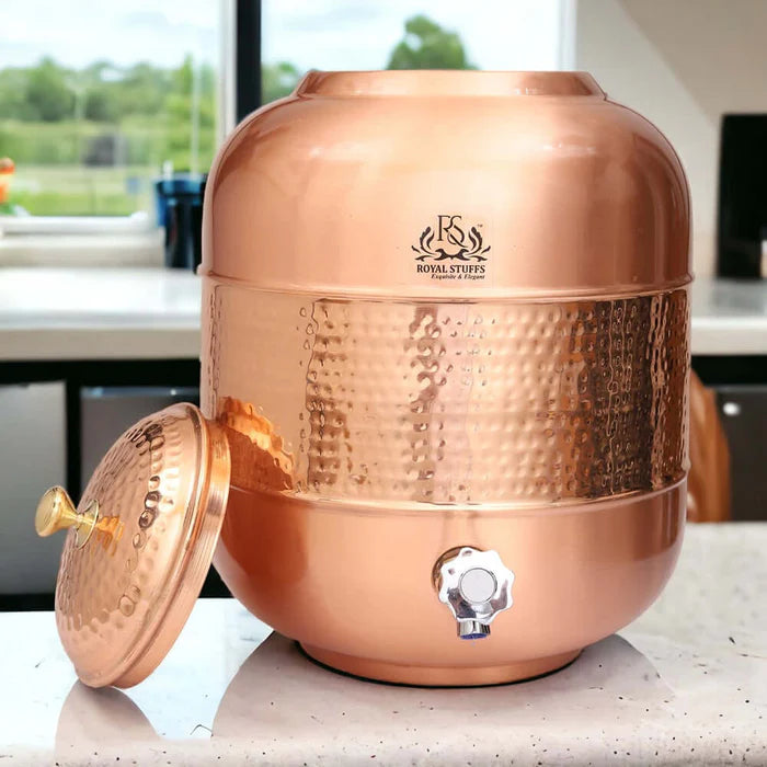 12 Liter Pure Copper Water Dispenser with Hammered Design – Premium Copper Storage & Serving Tank