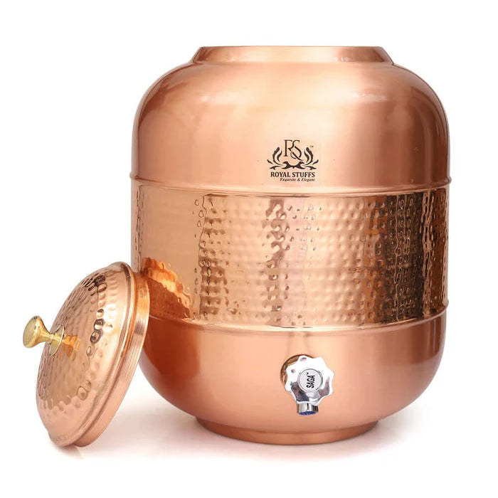 Hammered Copper Water Dispenser Matka with Tap – 4 Litre Storage & Serving Pot