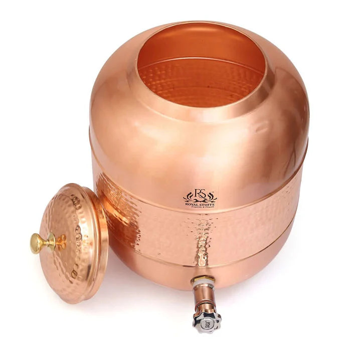 12 Liter Pure Copper Water Dispenser with Hammered Design – Premium Copper Storage & Serving Tank