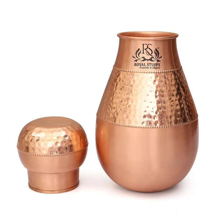1500 ML Pure Copper Lotus Water Jug – Handcrafted Hammered Copper Pitcher with Lid