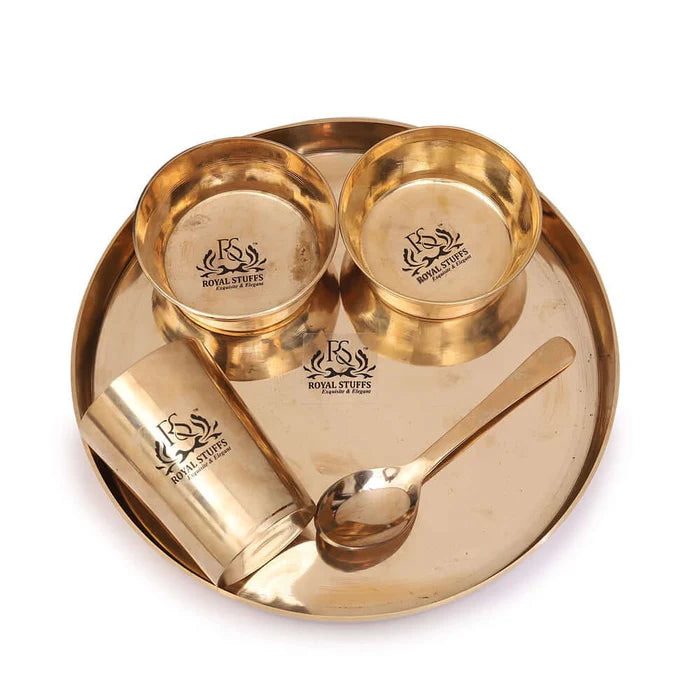 10.5 Inch Pure Bronze Kansa Thali Set – 5 Piece Handcrafted Dinnerware Set (80:20 Certified Bronze)