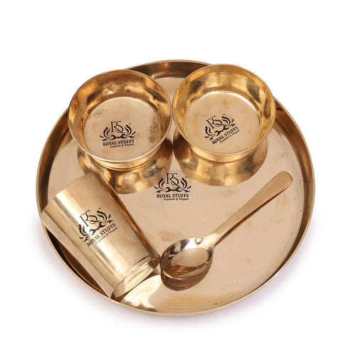 10.5 Inch Pure Bronze Kansa Thali Set – 5 Piece Handcrafted Dinnerware Set (80:20 Certified Bronze)