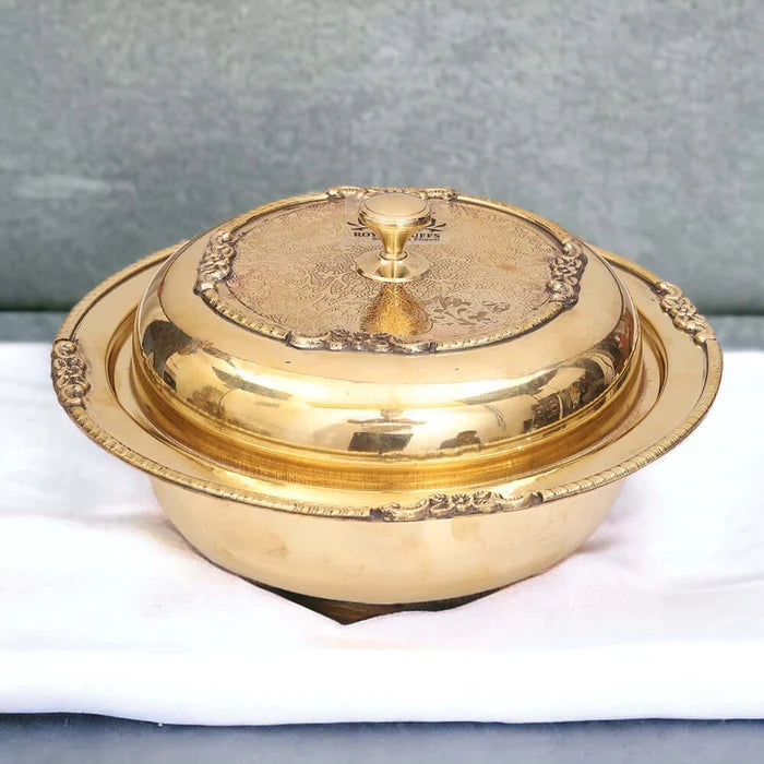 500 ML Pure Brass Serving Donga with Lid – Handcrafted Premium Tableware Bowl