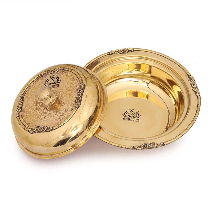 500 ML Pure Brass Serving Donga with Lid – Handcrafted Premium Tableware Bowl