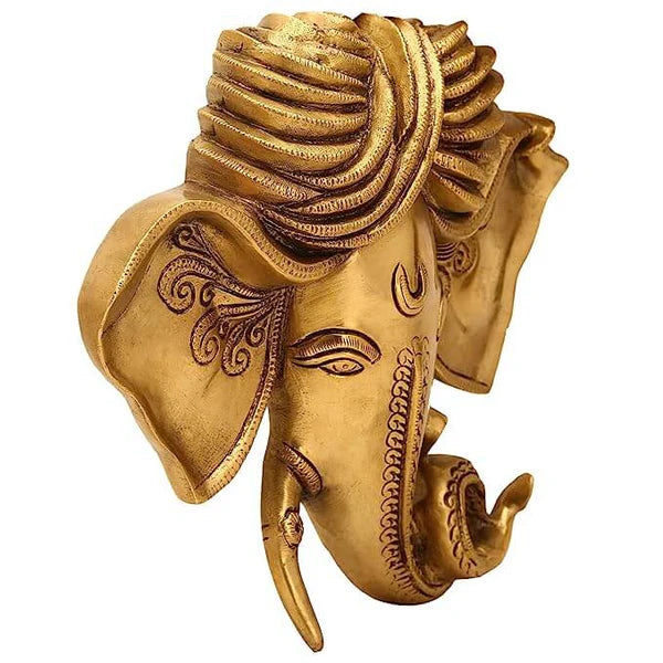 Brass Crafted Ganesha Wall Mask – Handmade Decorative Wall Hanging