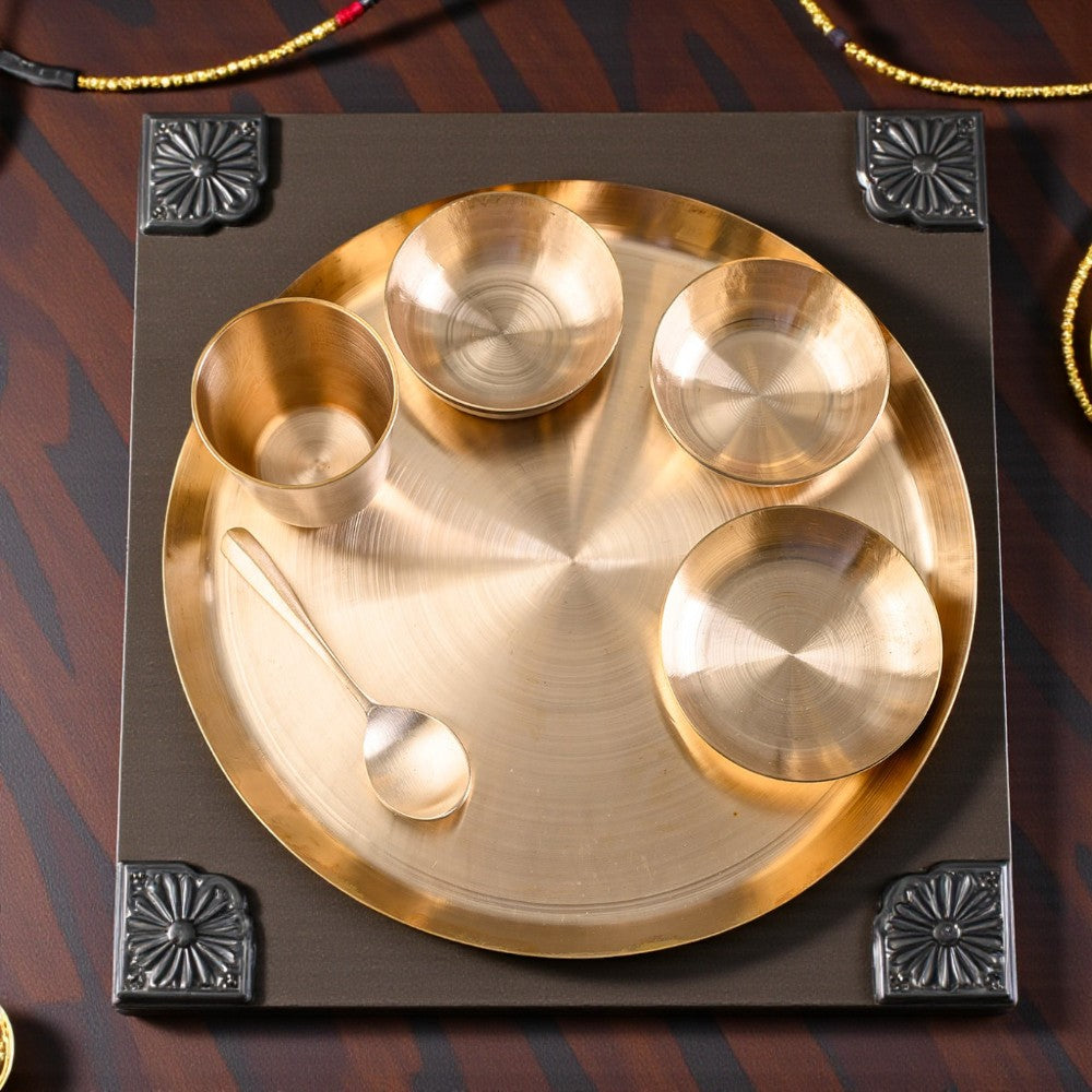 Handmade Pure Kansa Thali Set (6 Pieces) | Traditional Bronze Dinnerware by RoyalStuffs.com