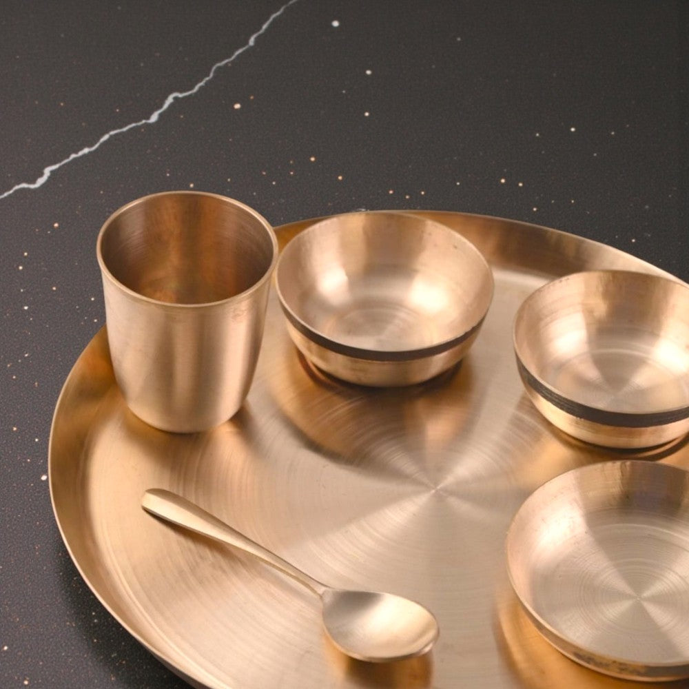 Handmade Pure Kansa Thali Set (6 Pieces) | Traditional Bronze Dinnerware by RoyalStuffs.com