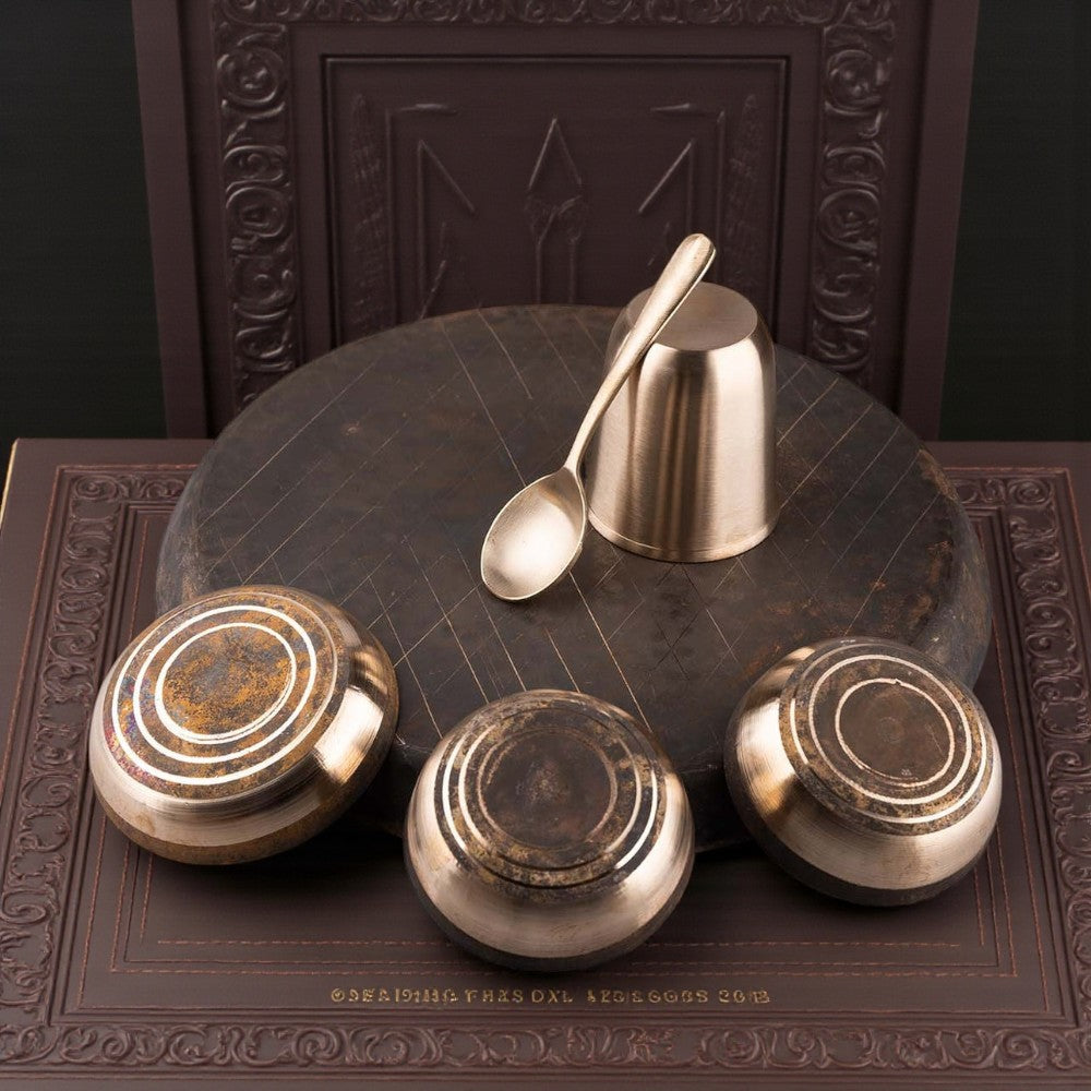 Handmade Pure Kansa Thali Set (6 Pieces) | Traditional Bronze Dinnerware by RoyalStuffs.com