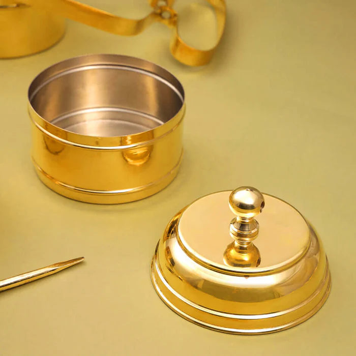 RoyalStuffs Brass 4 Tier Office Tiffin Lunch Box with Tin Lining – Four Compartments Portable Brass Lunch Carrier
