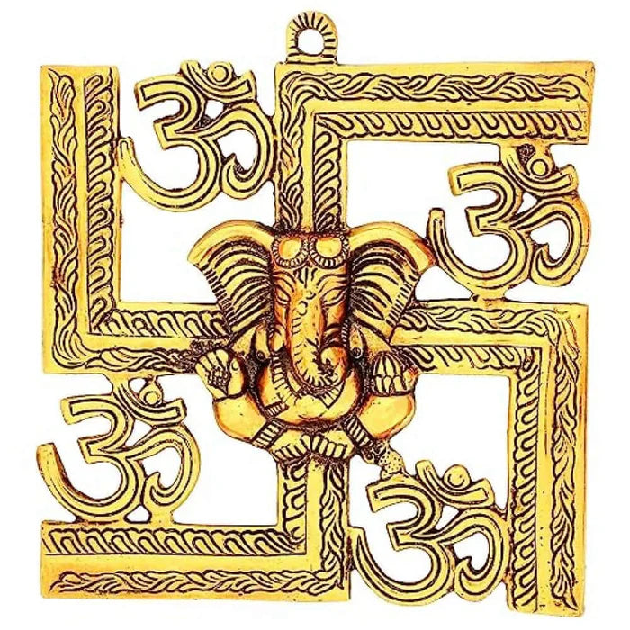 9 Inch Om Swastik Ganesha Wall Hanging – Handmade Brass Sacred Entrance Decor