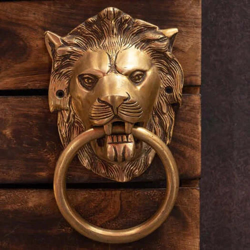 Royal Victorian Lion Head Brass Door Knocker – Antique Finish, Heavy Duty