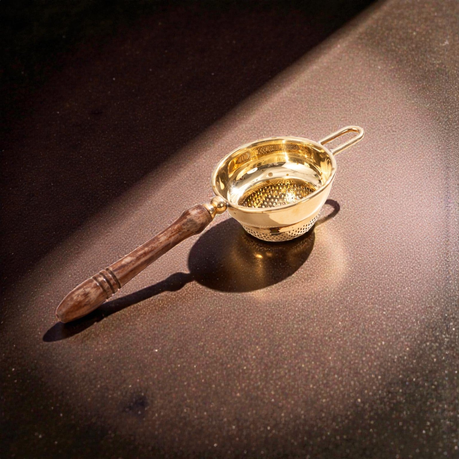 Handcrafted Brass Tea Strainer with Wooden Handle – Premium Chai Filter