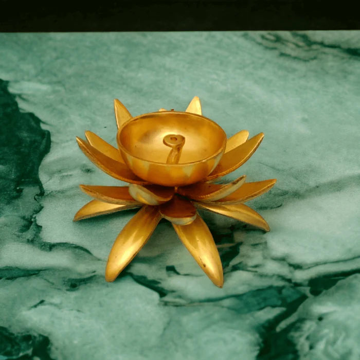 RoyalStuffs Lotus Shape Brass Diya – 1 KG Heavy Decorative Oil Lamp for Pooja Room & Home Decor