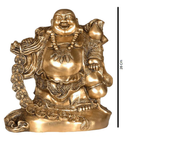Laughing Buddha Brass Statue 26cm – Premium Feng Shui Decor Figurine