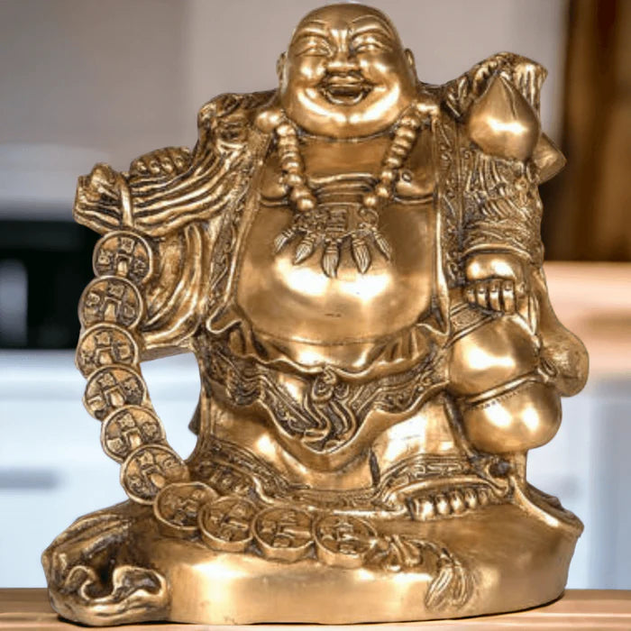 Laughing Buddha Brass Statue 26cm – Premium Feng Shui Decor Figurine