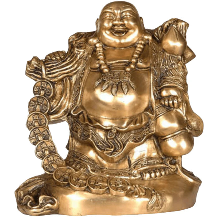 Laughing Buddha Brass Statue 26cm – Premium Feng Shui Decor Figurine