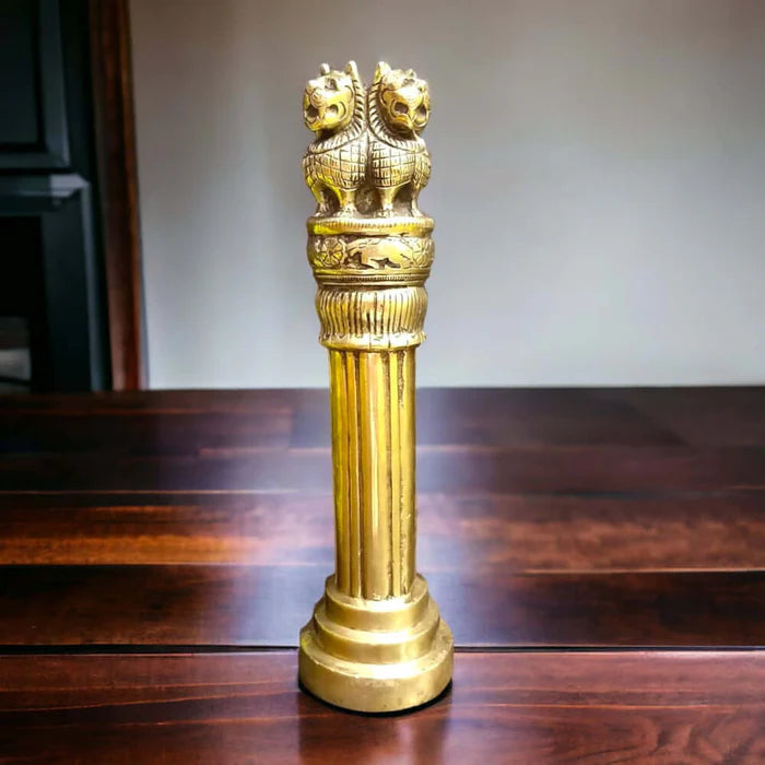 RoyalStuffs Brass Ashoka Pillar Statue – National Emblem of India Decorative Showpiece for Home & Office