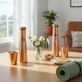 ROYALSTUFFS Tower Shape Copper Water Bottles and Tumbler Glasses | Combo Set of 4 Pcs of Drinkware Vessel || Handcrafted Ayurvedic || Leak Proof Lid – Smooth Finish 750 ML