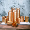 RoyalStuffs Copper Water Bottle Set – 4 Pure Copper Bottles with 8 Hammered Tumblers (900 ML)