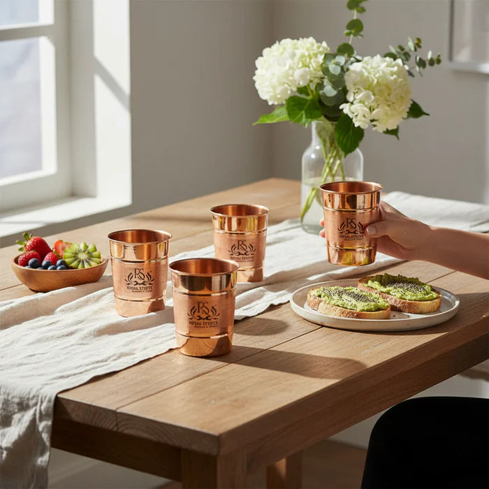 Pure Copper Glass Tumbler Set of 6 – Handmade Drinkware Tableware Collection