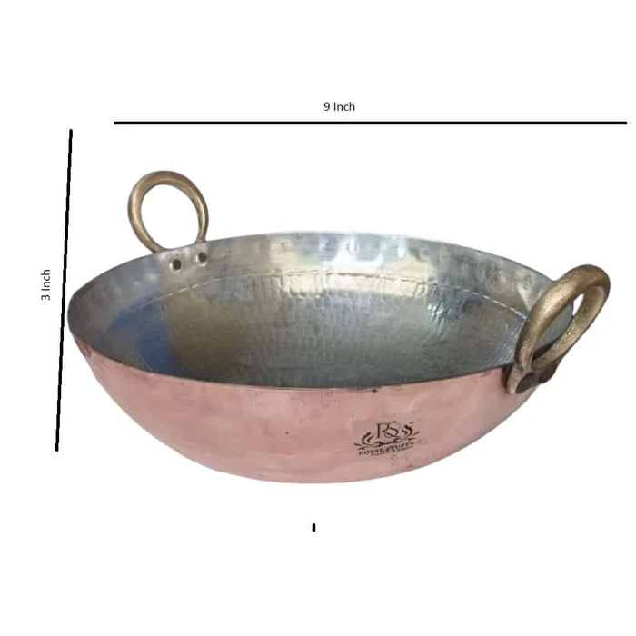 Hammered Copper Kadai with Lid – Multi Purpose Traditional Cooking Kadhai (1 Litre)
