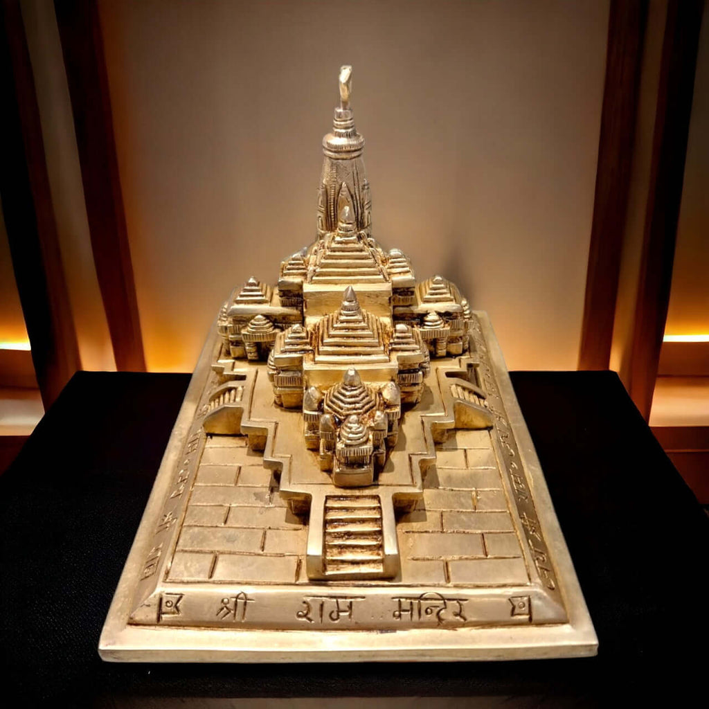 ROYALSTUFFS Brass Shri Ram Mandir Ayodhya Miniature for Home Decor Puja Mandir Decor Showpiece Gift Item (Weight - 2.6 Kgs)