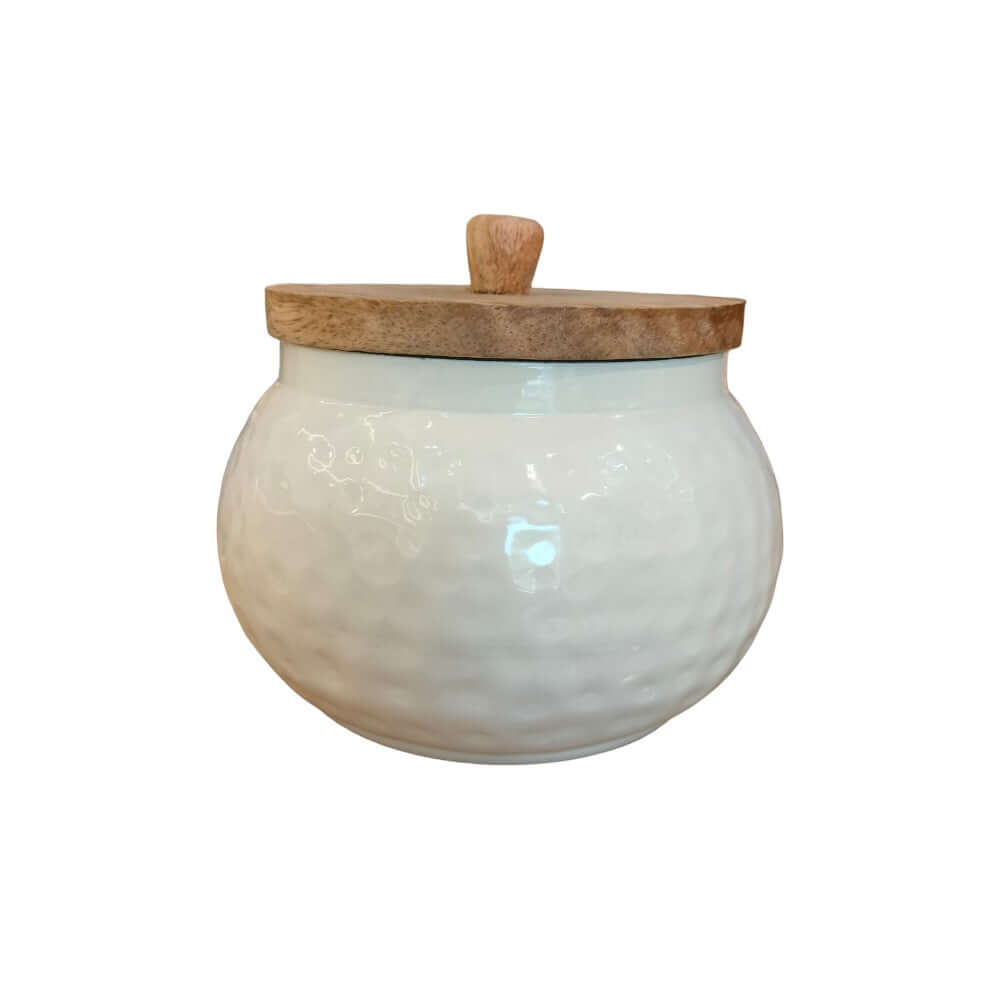 ROYALSTUFFS Modern Hammered Metal Jar Set with Wooden lid- Gift Bowl Set/Home Decor