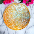 ROYALSTUFFS Metal Round Platter – Carved  – Glittery Gold and Silver (12×0.5 inch)