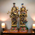 ROYALSTUFFS  Brass Big Radha Krishna Idol/Multicolour Stone Work Showpiece/Standing on Flower Base Radhe Krishna Murti/for Home Office Temple/Standard Idol ( 17.8 Kg)