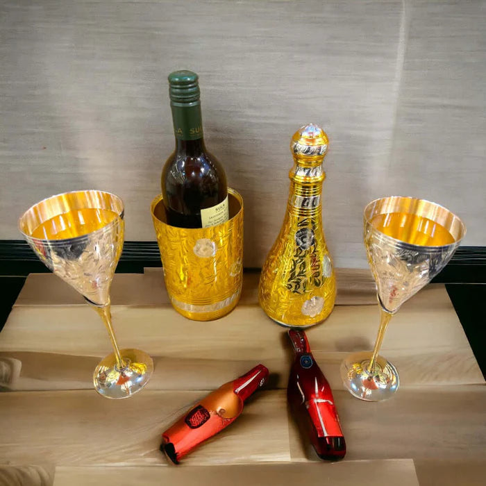 RoyalStuffs Pure Brass Royal Champagne Bottle – Hand Carved 16 Inch Decorative Showpiece