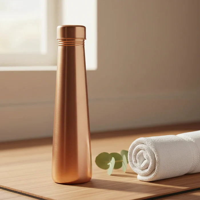 RoyalStuffs Tower Plain Shine Pure Copper Water Bottle – 700 ML Leak-Proof Copper Bottle