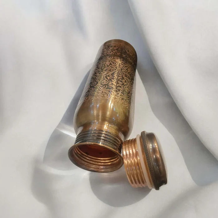 RoyalStuffs Laser Etching Antique Pure Copper Water Bottle – 1 Litre Engraved Copper Bottle