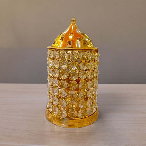 7-Inch Brass Akhand Jyoti Crystal Diya - 460 Gram