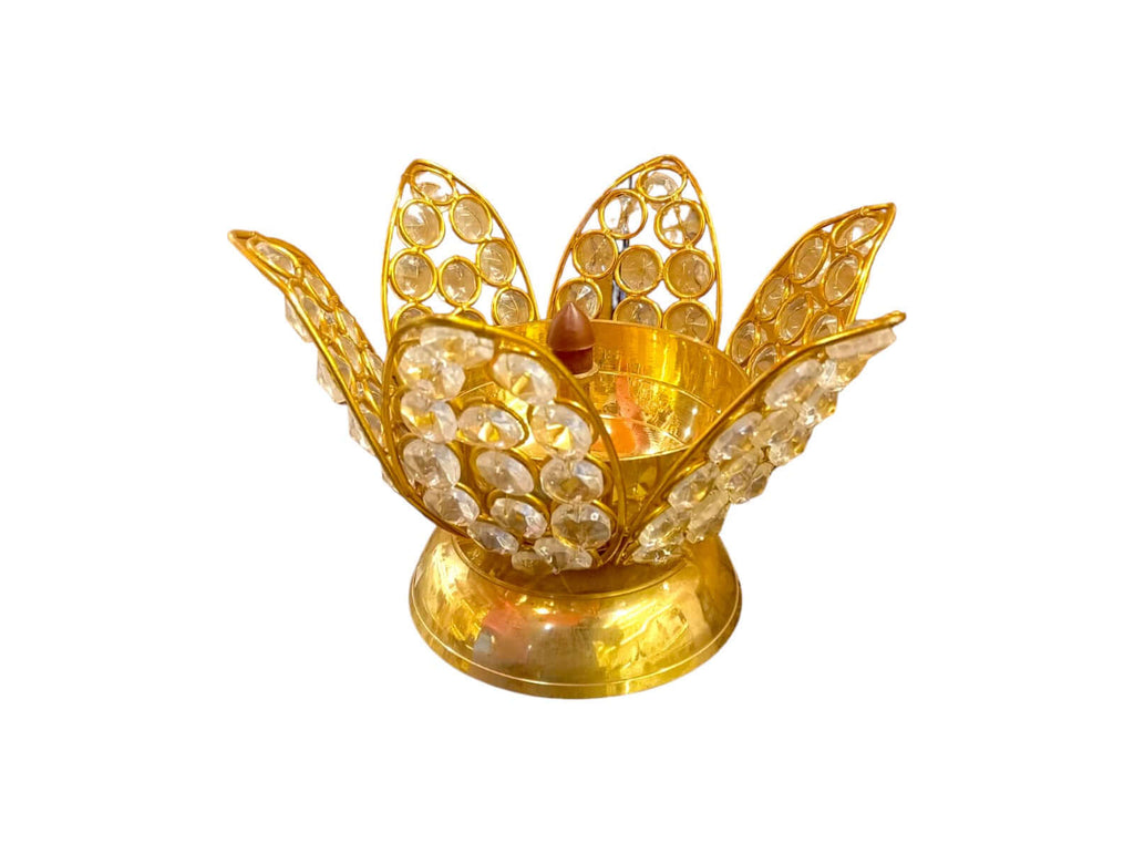 Brass Lotus Kamal Shape Akhand Crystal Diya - 5 Inch