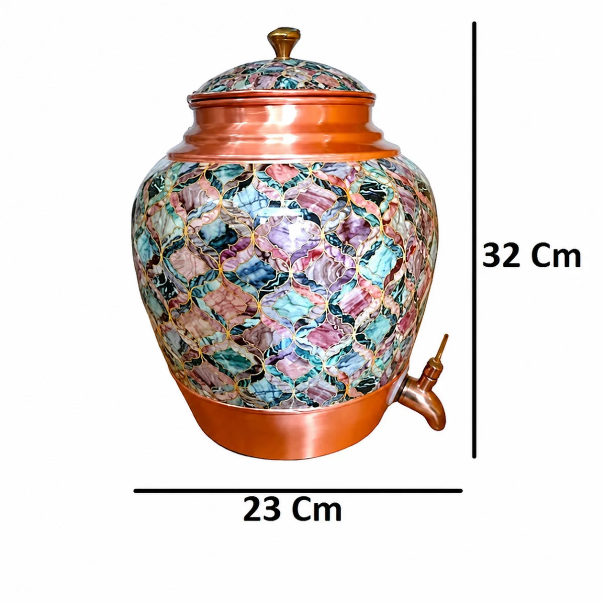 RoyalStuffs Copper Water Dispenser with Abstract Meena Art – 10 Liter Printed Copper Storage Container with Brass Tap
