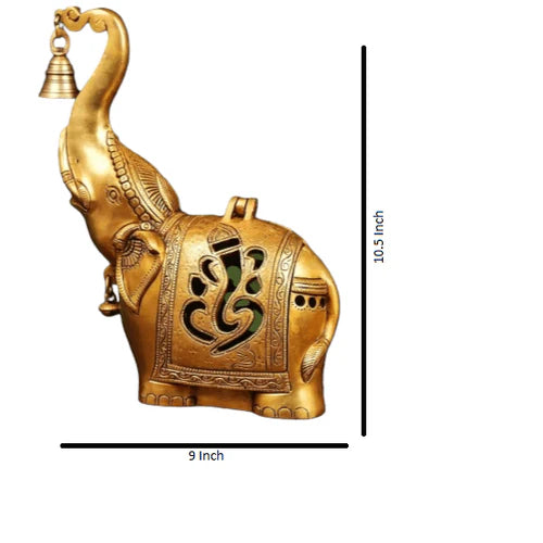 Heavy Brass Elephant Diya with Bell – Handcrafted Decorative Oil Lamp (10.5 Inch)