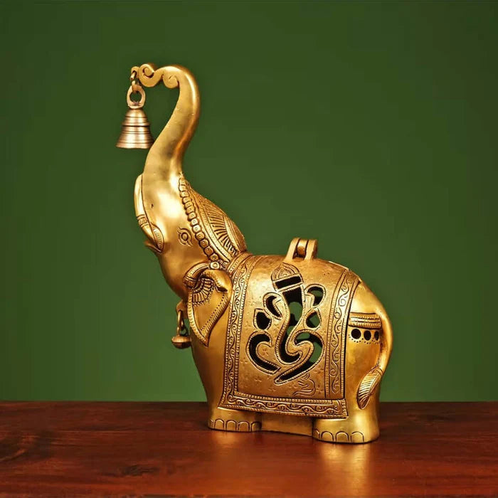 Heavy Brass Elephant Diya with Bell – Handcrafted Decorative Oil Lamp (10.5 Inch)