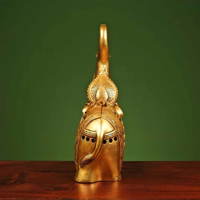 Heavy Brass Elephant Diya with Bell – Handcrafted Decorative Oil Lamp (10.5 Inch)