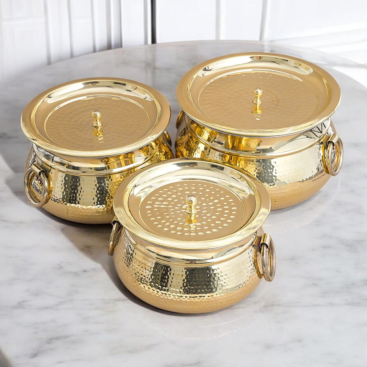 Hammered Brass Degchi Pot with Lid & Tin (Kalai) Coating – Traditional Heavy Brass Cooking Vessel | 3 Sizes | RoyalStuffs