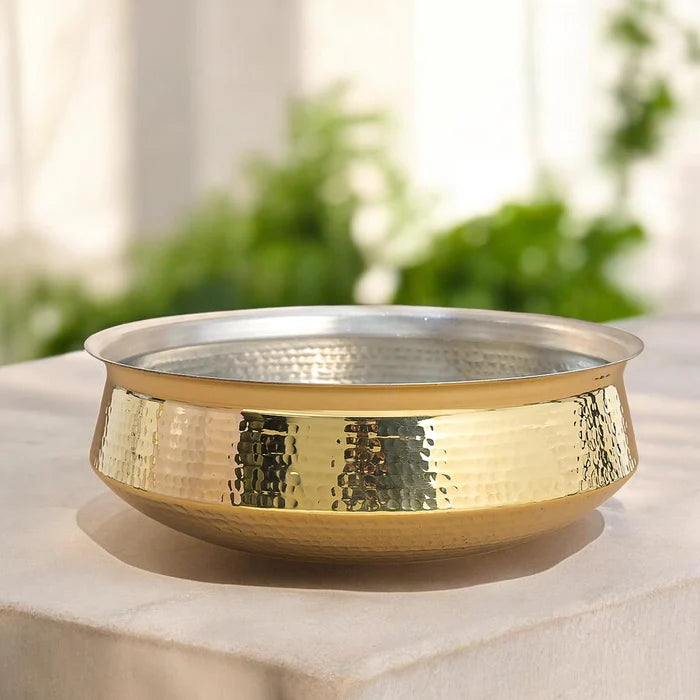 RoyalStuffs Handcrafted Hammered Brass Lagaan with Pure Tin Coating – Traditional Heavy Cooking Vessel (5 Size Options)