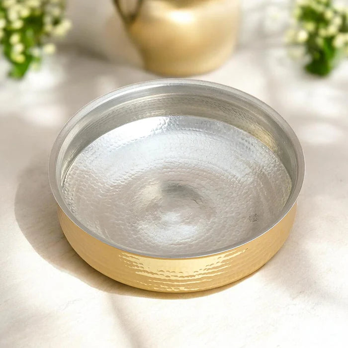 RoyalStuffs Handcrafted Hammered Brass Lagaan with Pure Tin Coating – Traditional Heavy Cooking Vessel (5 Size Options)