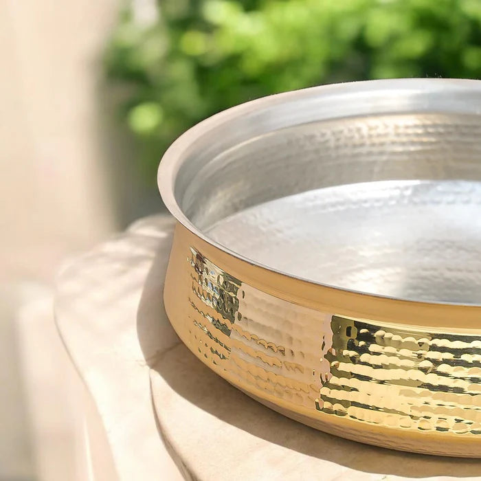 RoyalStuffs Handcrafted Hammered Brass Lagaan with Pure Tin Coating – Traditional Heavy Cooking Vessel (5 Size Options)