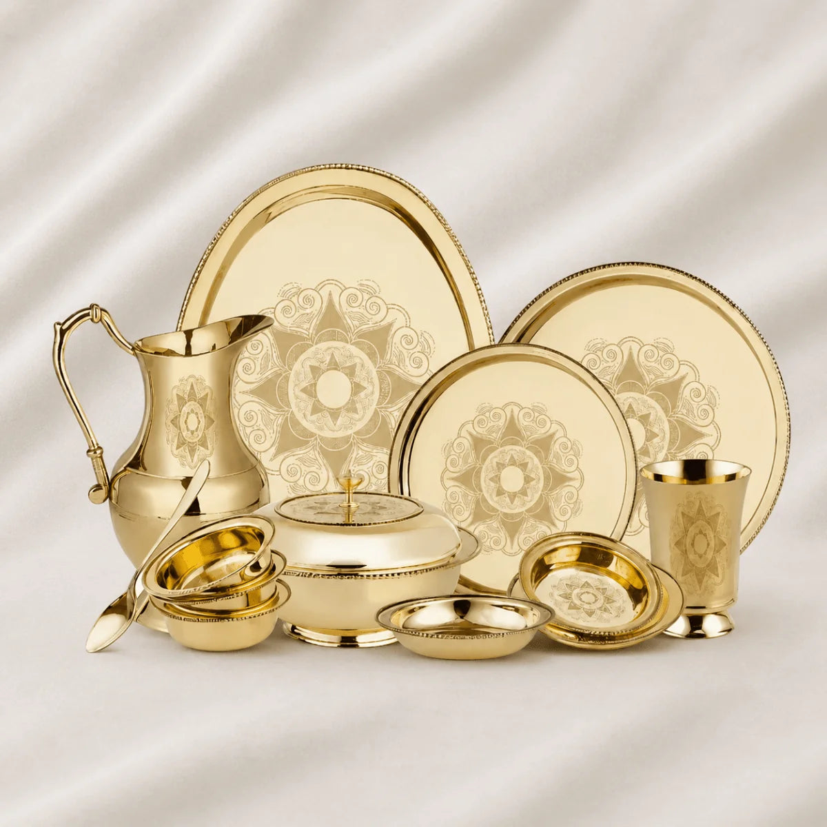 Brass 51 Pcs Laser Design Dinner Set – Premium Handcrafted Tableware