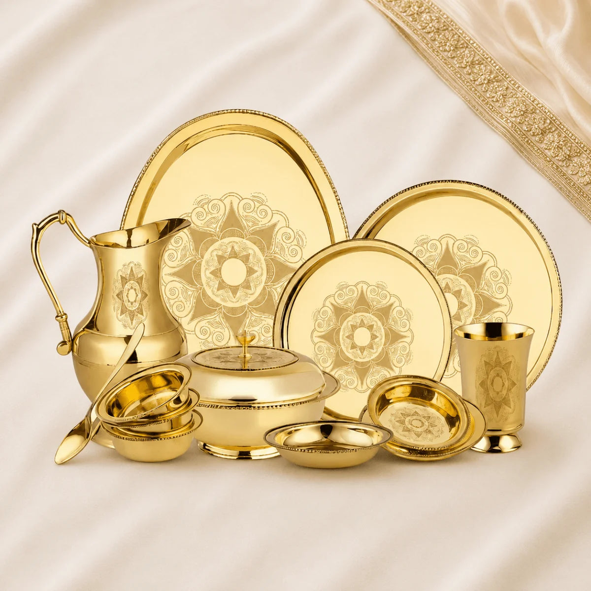 Brass 51 Pcs Laser Design Dinner Set – Premium Handcrafted Tableware