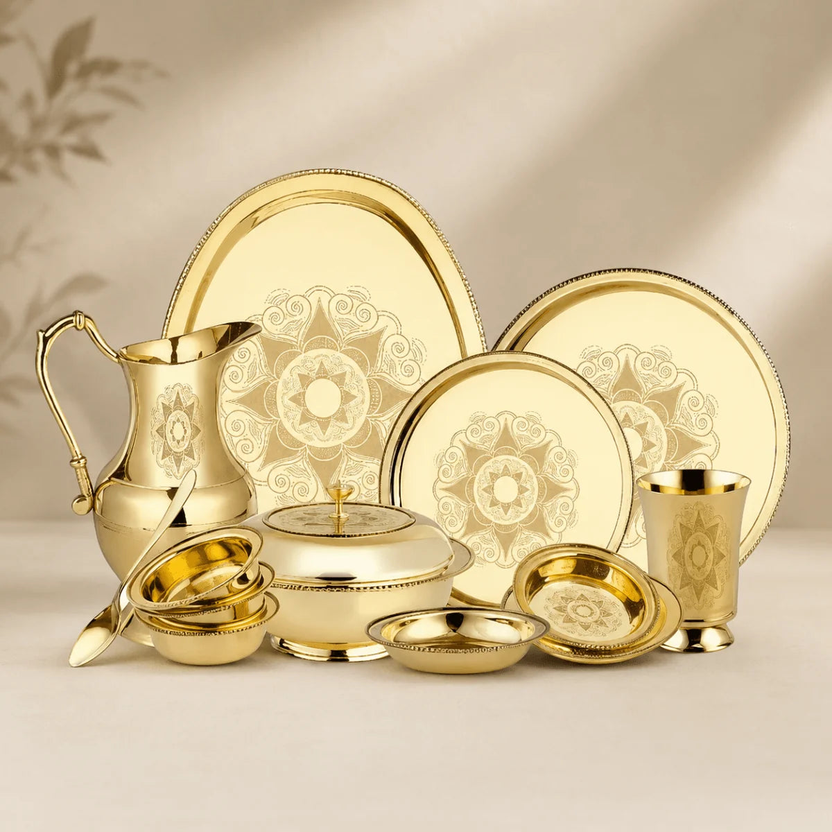 Brass 51 Pcs Laser Design Dinner Set – Premium Handcrafted Tableware
