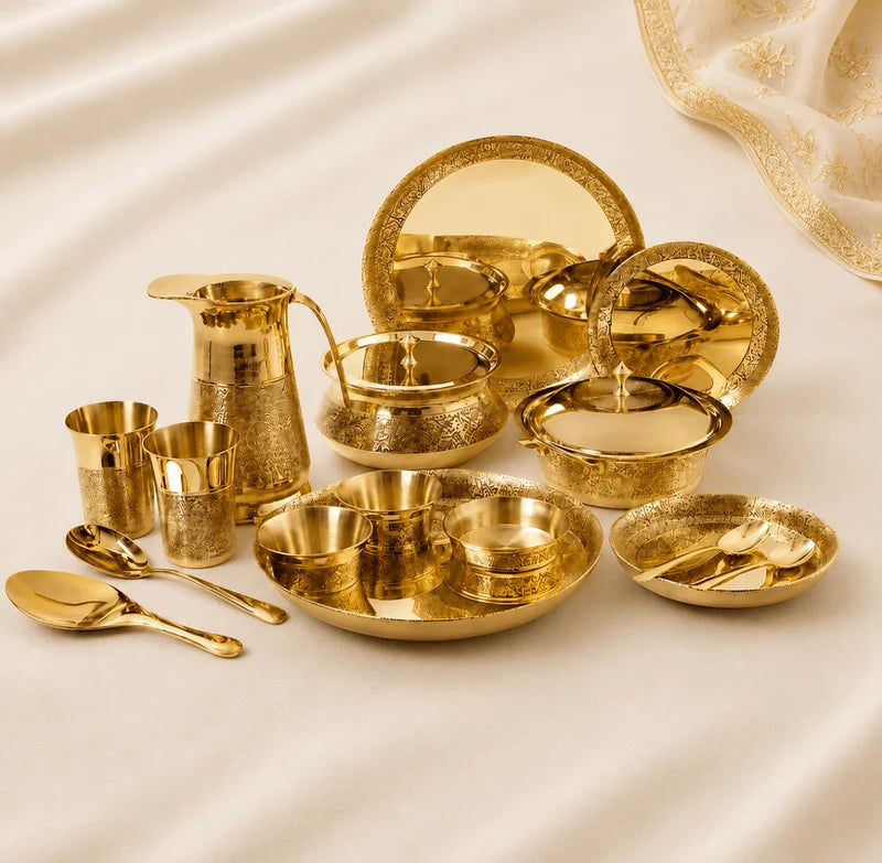 Brass 57 Pcs Engraved Dinner Set – Luxury Festival Special