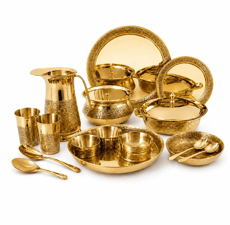 Brass 57 Pcs Engraved Dinner Set – Luxury Festival Special