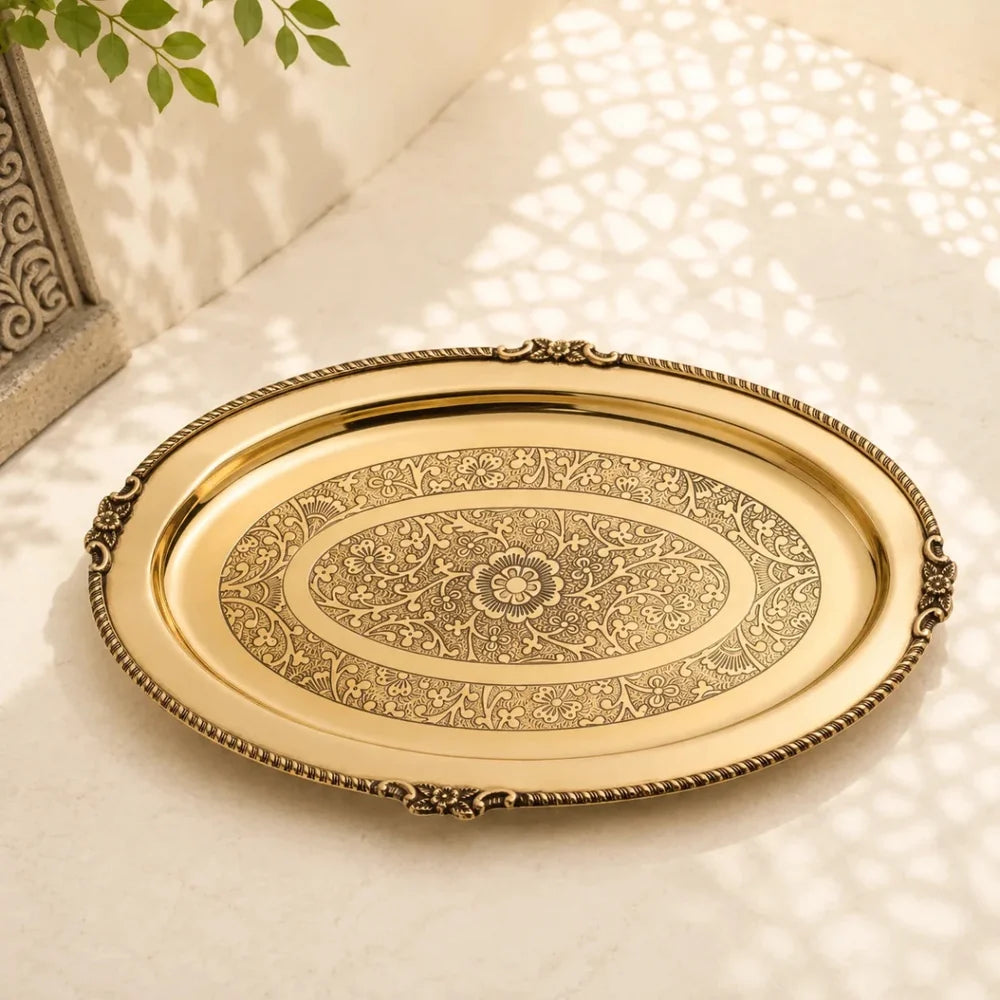 Brass Handcrafted Oval Tray / Platter