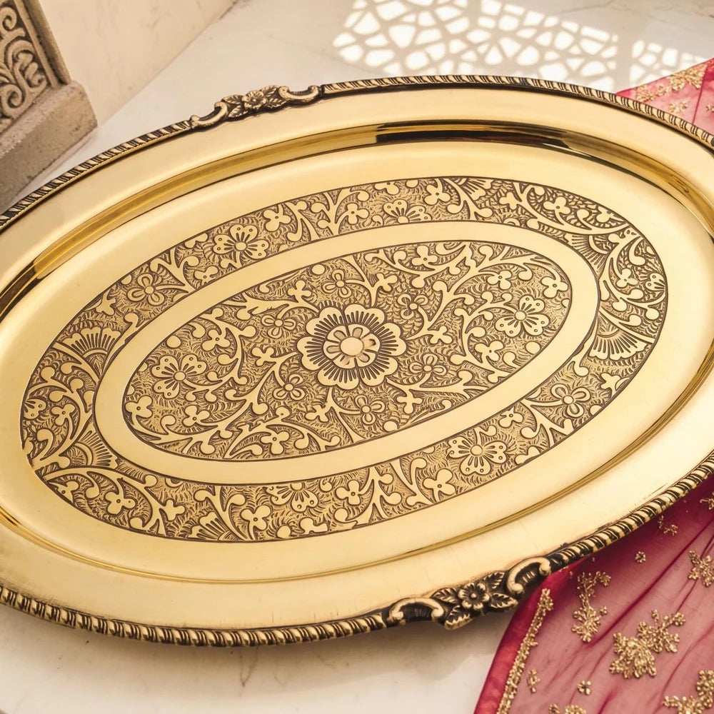 Brass Handcrafted Oval Tray / Platter