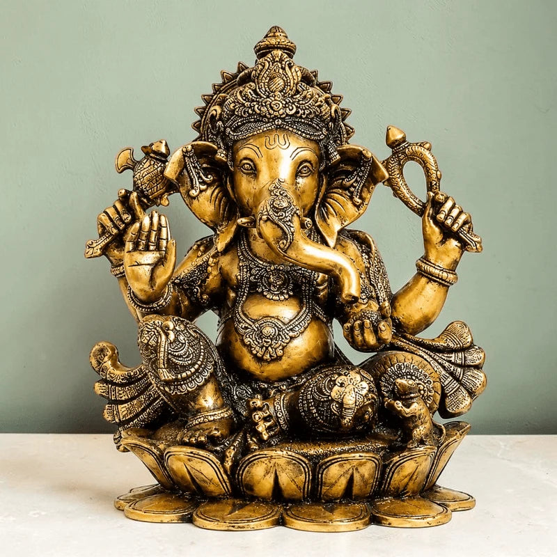RoyalStuffs 22 Inch Brass Lord Ganesha Statue – Large Handmade Ganpati Idol Seated on Lotus